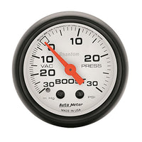 Auto Meter 5703 Phantom Mechanical Boost Vacuum Gauge 30 inHg / 30 psi , 2 1/16" - Outlet