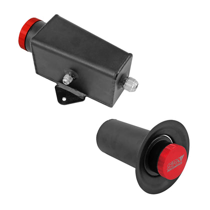 Power Steering Tank Firewall Mount (Right Inlet) + Remote Fill Tank - Red Cap