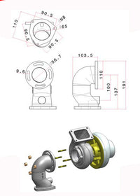 Cast iron turbocharger downpipe 90° 2 1/2" T3 4 bolts