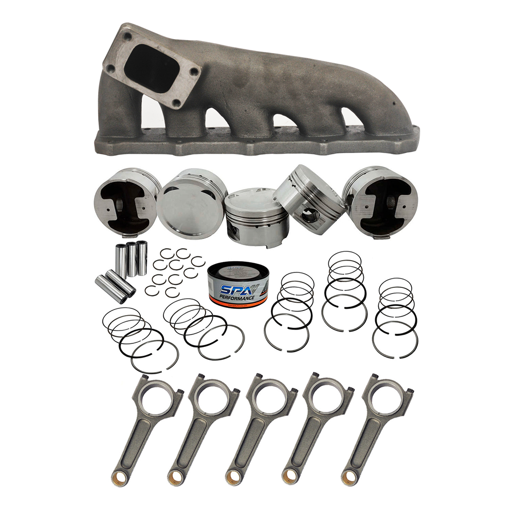 High Performance Turbo Exhaust Manifold + FORGED PISTON AND RINGS SET 83MM + STEEL BASIC CONNECTING ROD SET 7/16" BOLT (1000HP) for VW 5 cyl 2.5L 20v FSI T3