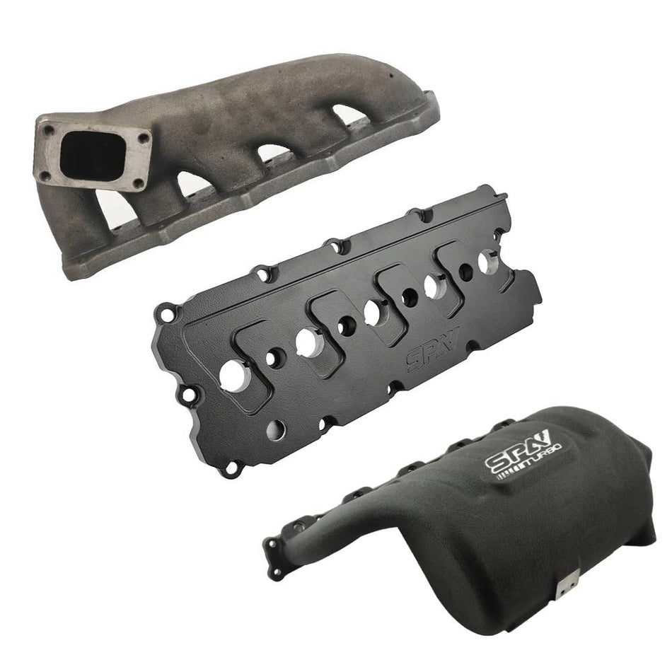 Turbo manifold, cast aluminum valve cover & intake manifold for VW 5 cyl 07K 2.5L 20v FSI T3 - Black