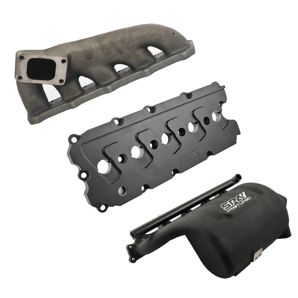 Turbo manifold, cast aluminum valve cover & intake manifold - WITH FUEL RAIL for VW 5 cyl 07K 2.5L 20v FSI T3 - Black
