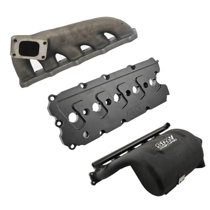 Turbo manifold, cast aluminum valve cover & intake manifold - WITH FUEL RAIL for VW 5 cyl 07K 2.5L 20v FSI T3 - Black