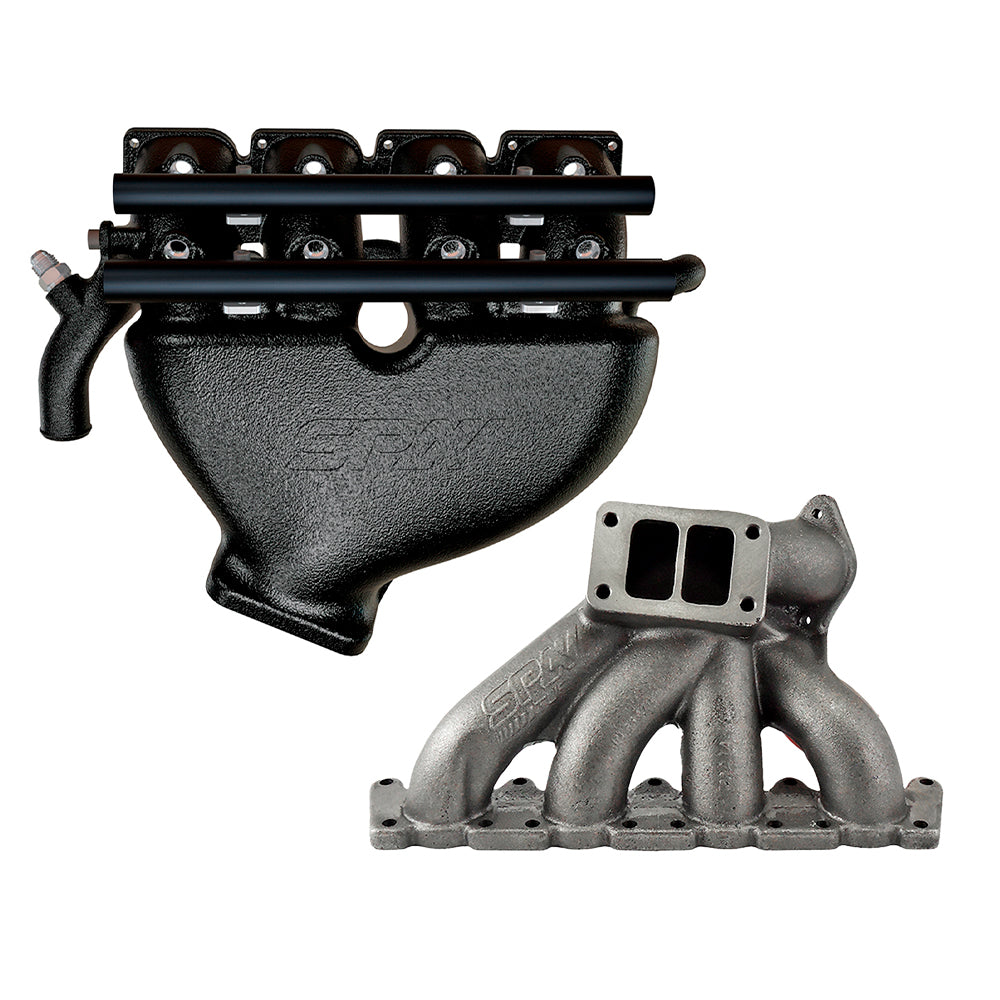 VW B5 T3 top mount turbo twin scroll manifold wastegate "i" + Cast Aluminum Intake Manifold for longitudinal with 8 injectors Fuel Rail Kit (OEM throttle) Black - PRE SALE