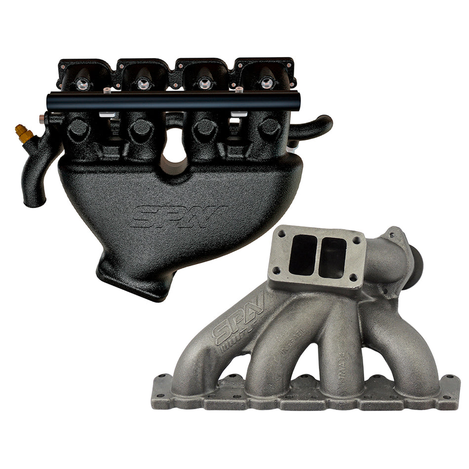 VW B5 T3 top mount turbo twin scroll manifold wastegate V-Band + Cast Aluminum Intake Manifold for longitudinal with 4 injectors Fuel Rail Kit (without throttle bolt holes) Black