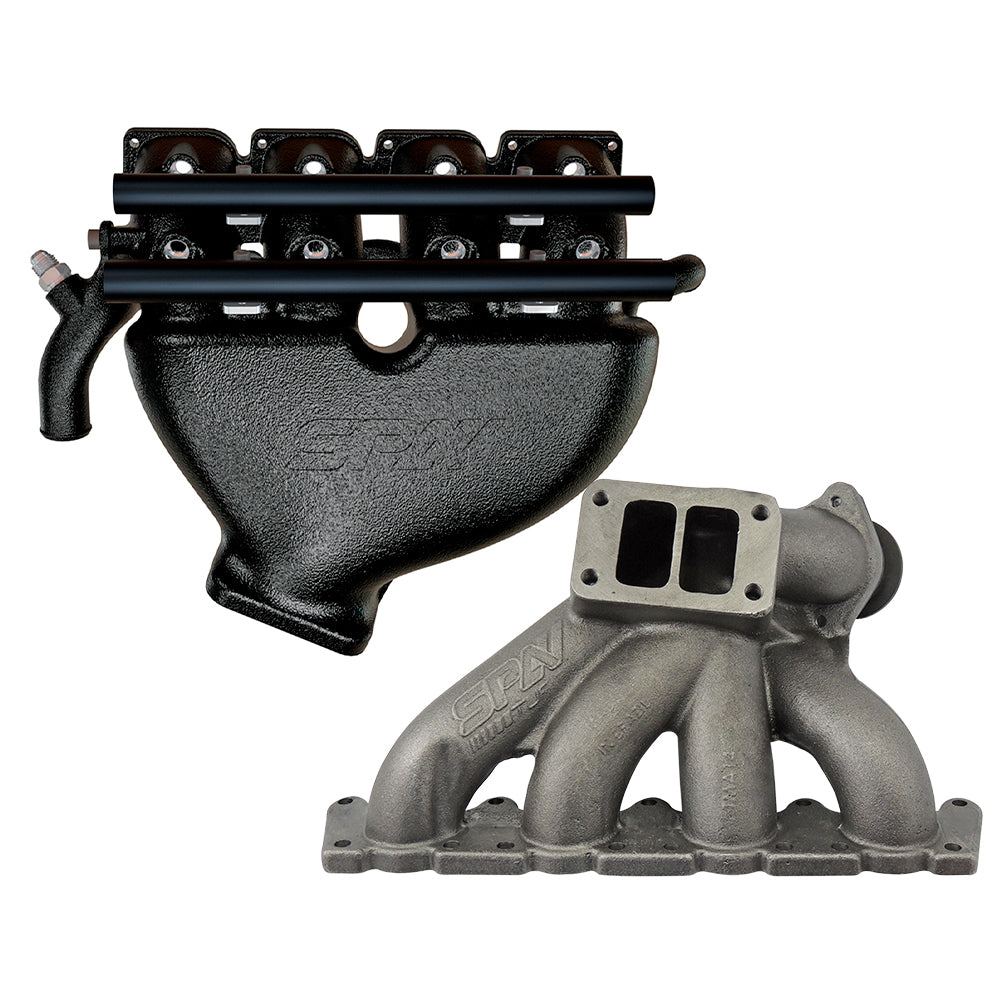 VW B5 T3 top mount turbo twin scroll manifold wastegate V-Band + Cast Aluminum Intake Manifold for longitudinal with 8 injectors Fuel Rail Kit (OEM throttle) Black - PRE SALE