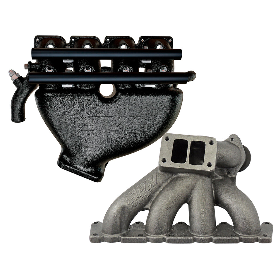 VW B5 T3 top mount turbo twin scroll manifold wastegate V-Band + Cast Aluminum Intake Manifold for longitudinal with 8 injectors Fuel Rail Kit (without throttle bolt holes) Black