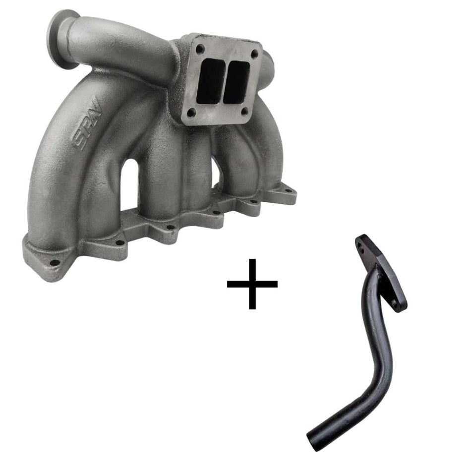 VW VR6 12V Twin scroll T4 top mount turbo manifold - Dual V-band Wastegates + TURBO OIL DRAIN FLANGE FOR TMW21