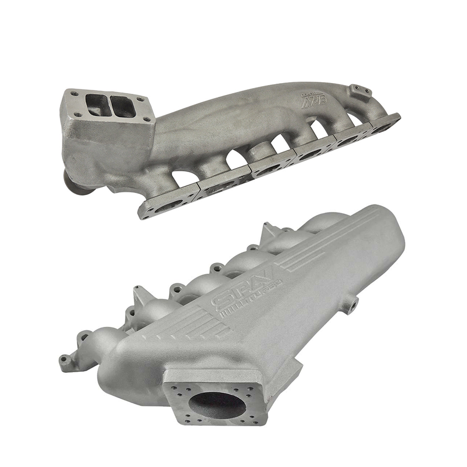 TWIN SCROLL TOP MOUNT CAST TURBO MANIFOLD V-BAND WASTEGATE + CAST ALUMINUM INTAKE MANIFOLD OEM THROTTLE for BMW E36 325 328 M3 (M50/M52/M54)