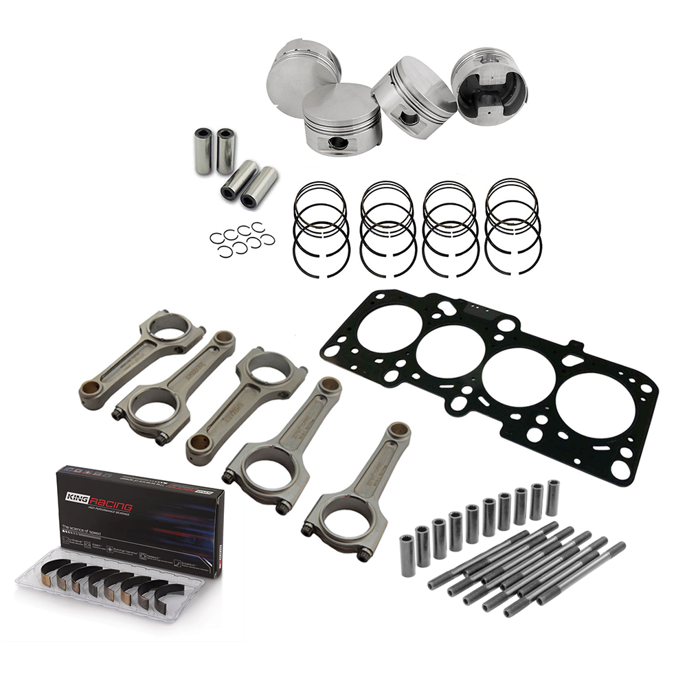 Forged flat top piston and rings set 83.5mm VW ABA 2.0L 8V + VW 159mm x 20mm Super A connecting rod set 3/8" bolt (1000hp) + Decompression Head Gasket Spacer - 1.5mm + 136mm head stud set + Series Rod Bearings  CR4104XP026