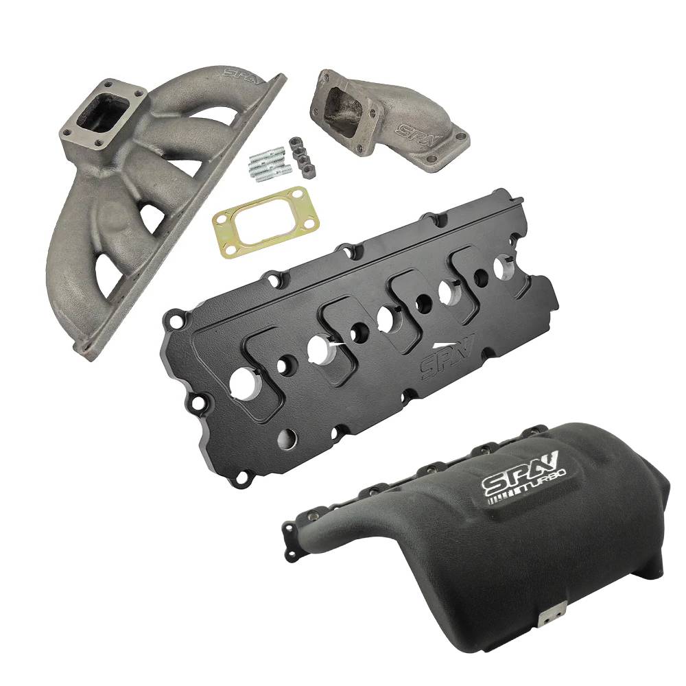 Turbo manifold, cast aluminum valve cover & intake manifold for VW Jetta/Golf MK4 2.5L 5-cyl 20V 07K. - Black
