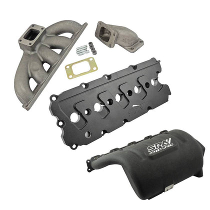 Turbo manifold, cast aluminum valve cover & intake manifold for VW Jetta/Golf MK4 2.5L 5-cyl 20V 07K. - Black