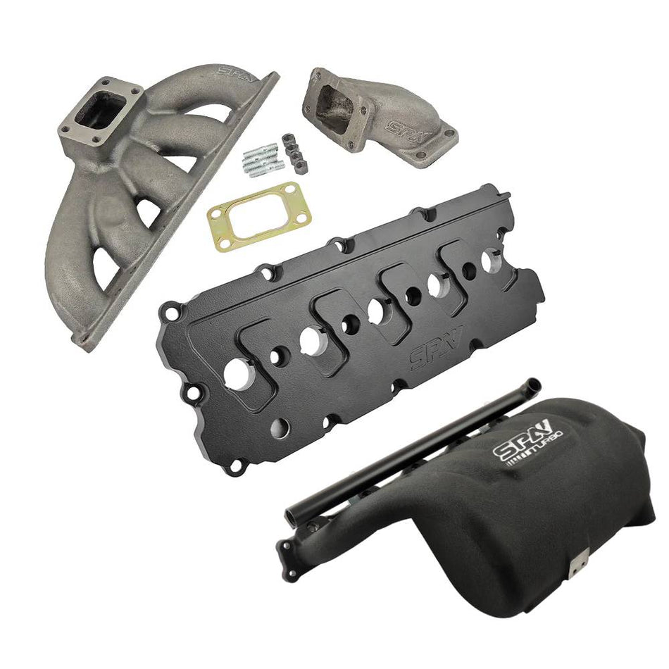 Turbo manifold, cast aluminum valve cover & intake manifold WITH FUEL RAIL for VW Jetta/Golf MK4 2.5L 5-cyl 20V 07K - Black - PRE SALE