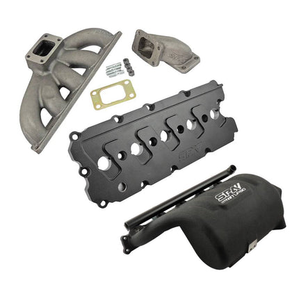 Turbo manifold, cast aluminum valve cover & intake manifold WITH FUEL RAIL for VW Jetta/Golf MK4 2.5L 5-cyl 20V 07K - Black