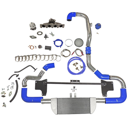 TWIN SCROLL TOP MOUNT TMA06 TURBO KIT + FRONT MOUNT INTERCOOLER VW 1.8 20V TRANSVERSAL, BLUE HOSES, TURBO NOT INCLUDED