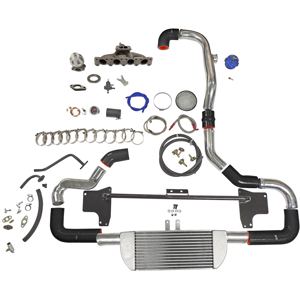 TWIN SCROLL TOP MOUNT TMA06 TURBO KIT + FRONT MOUNT INTERCOOLER VW 1.8 20V TRANSVERSAL, BLACK HOSES, TURBO NOT INCLUDED