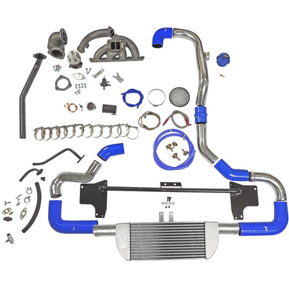 TWIN SCROLL TOP MOUNT TMA16 TURBO KIT + FRONT INTERCOOLER VW 1.8 20V TRANSVERSAL WITHOUT TURBOCHARGER - BLUE HOSE