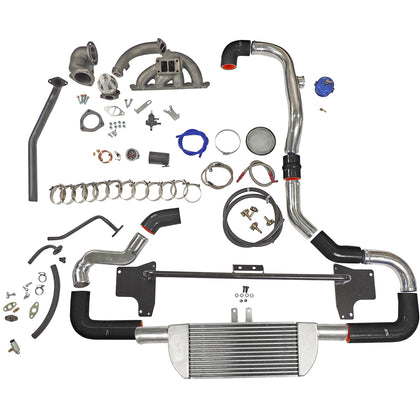 TWIN SCROLL TOP MOUNT TMA16 TURBO KIT + FRONT MOUNT INTERCOOLER VW 1.8 20V TRANSVERSAL, BLACK HOSES, TURBO NOT INCLUDED