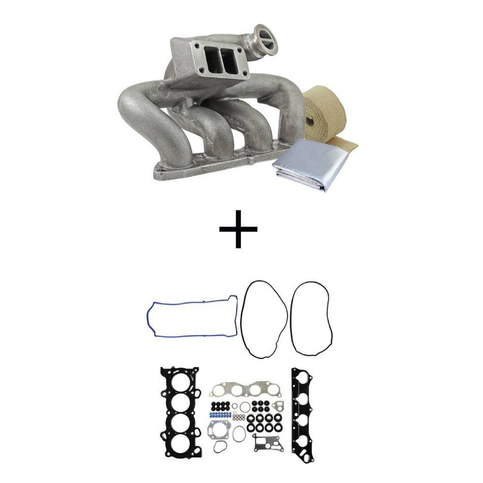 8th gen Honda Civic SI (K20 engine) TWIN SCROLL CAST TURBO MANIFOLD V-BAND WASTEGATE + TOP END GASKET KIT, 86MM BORE, .030" MLS CYLINDER HEAD GASKET