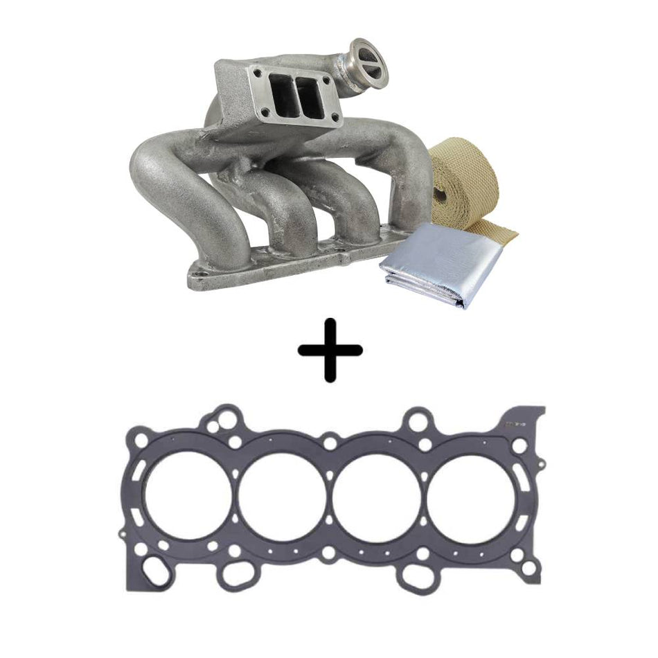 8th gen Honda Civic SI (K20 engine) TWIN SCROLL CAST TURBO MANIFOLD V-BAND WASTEGATE + .030" MLS CYLINDER HEAD GASKET, 87MM BORE