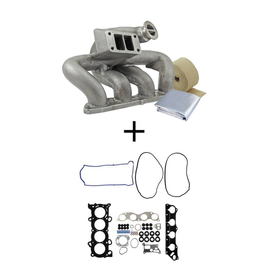 8th gen Honda Civic SI (K20 engine) TWIN SCROLL CAST TURBO MANIFOLD V-BAND WASTEGATE + TOP END GASKET KIT, 86MM BORE, .030" MLS CYLINDER HEAD GASKET