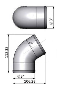 3” tight radius 45° elbow intake pipe