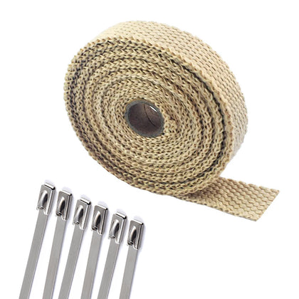 Yellow/Tan color exhaust wrap 1in + Stainless steel zip ties - 1in x 33ft