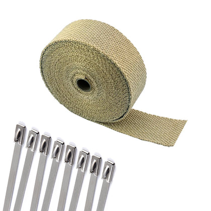 Yellow/Tan color exhaust wrap 2in x 33ft + 8 Stainless steel zip ties