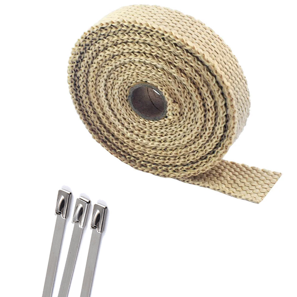 Yellow/Tan color exhaust wrap 1in + Stainless steel zip ties - 1in x 16ft