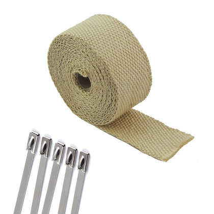 Yellow/Tan color exhaust wrap 2in x 16ft + 5 Stainless steel zip ties