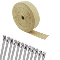 Yellow/Tan color exhaust wrap 2in x 65ft + 12 Stainless steel zip ties