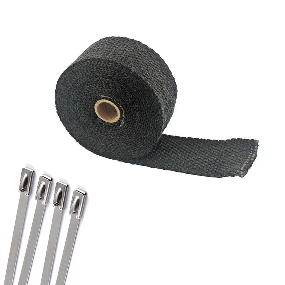 Black exhaust wrap 2in x 16ft + 4 Stainless steel zip ties
