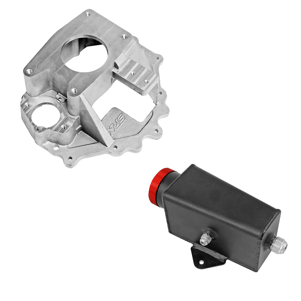 Late Model Dirt 305 Chevy Bell Housing + Power Steering Tank Firewall Mount (Right Inlet) - Red Cap