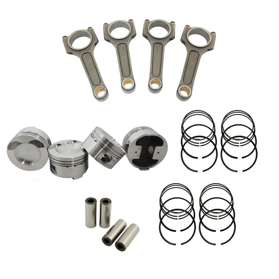 FORGED PISTON AND RINGS SET 82,5MM VW/AUDI EA113 2.0L TSI + 144MM X 20MM HIGH PERFORMANCE STEEL CONNECTING ROD SET 3/8" BOLT (600HP)