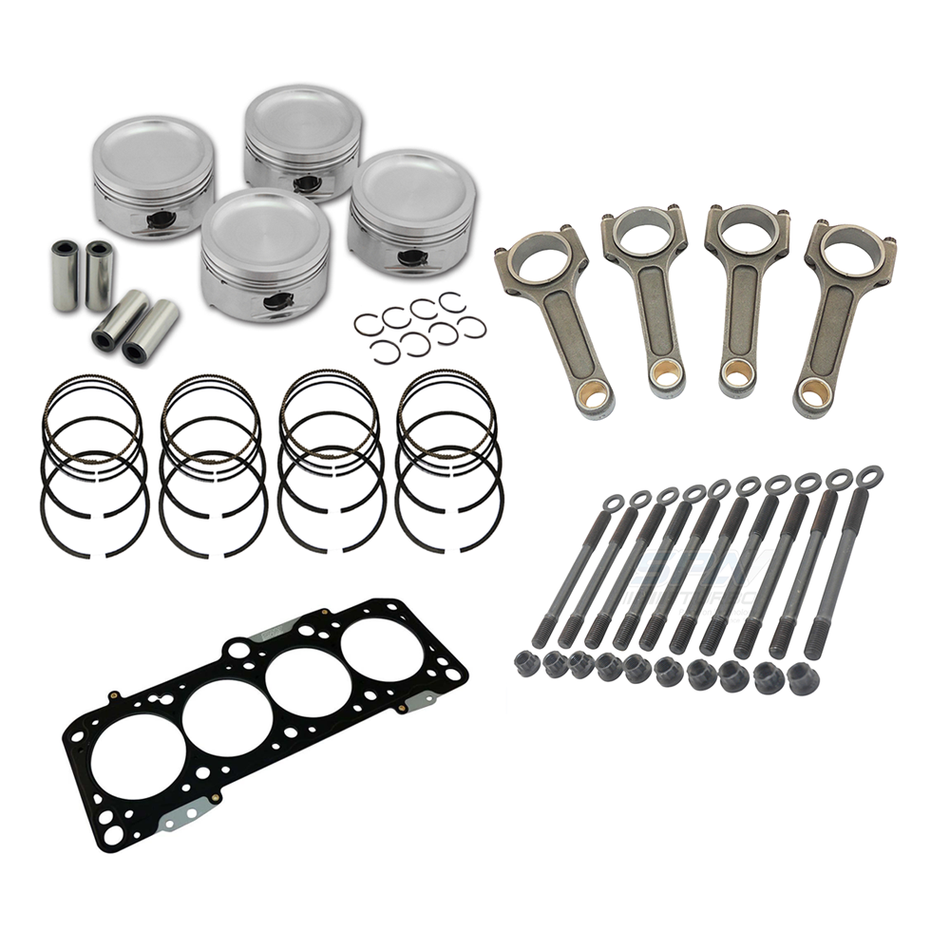 Forged piston and rings set 83mm VW ABA 2.0L 8V + VW 159mm x 20mm High Performance Connecting Rod Set 3/8" bolt (1000hp) +decompression Head Gasket Spacer - 1.5mm + Head stud set