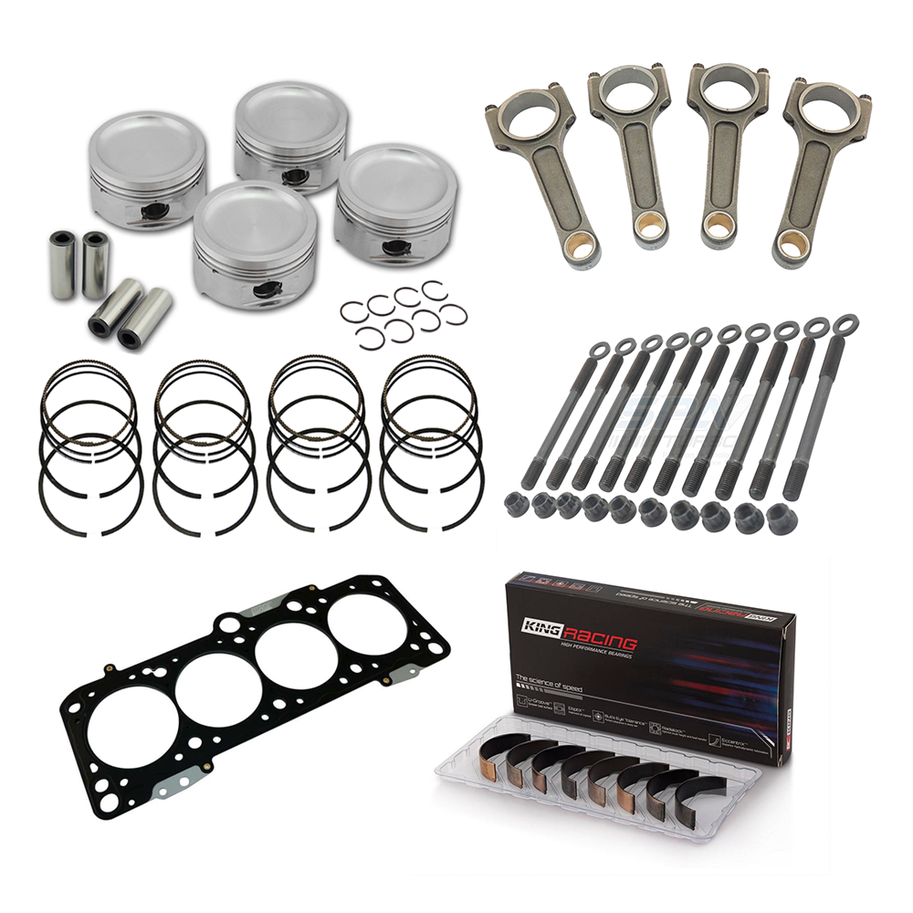 Forged piston and rings set 83.75mm VW ABA 2.0L 8V + VW 144mm x 20mm High Performance Basic Connecting Rod Set 7/16" bolt (1100hp) +decompression Head Gasket Spacer - 1.5mm + Head stud set + King Engine Bearings