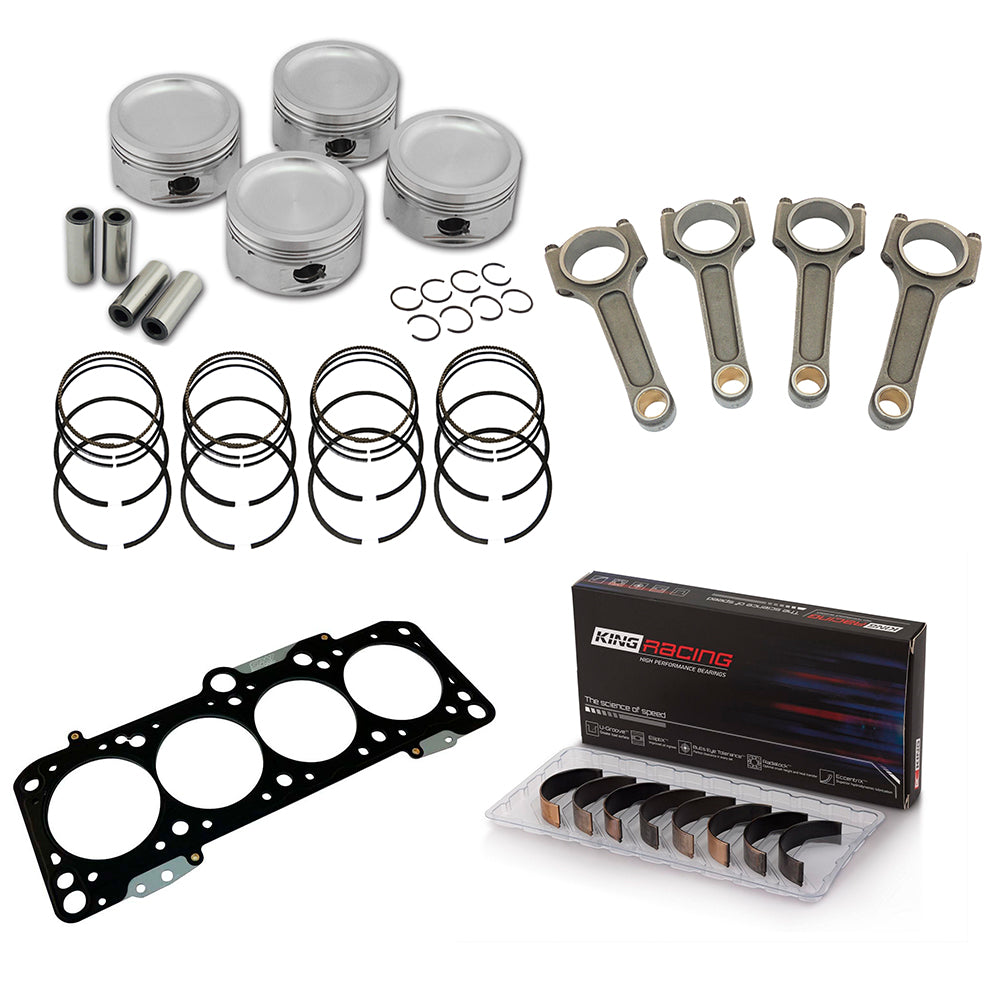 Forged piston and rings set 81mm VW 1.8L 8V + VW 144mm x 20mm High Performance Basic Connecting Rod Set 7/16" bolt (1100hp) + King Engine Bearings CR4104XP026 - King XP-Series Rod Bearings + VW 8v/16v decompression Head Gasket Spacer - 1.5mm
