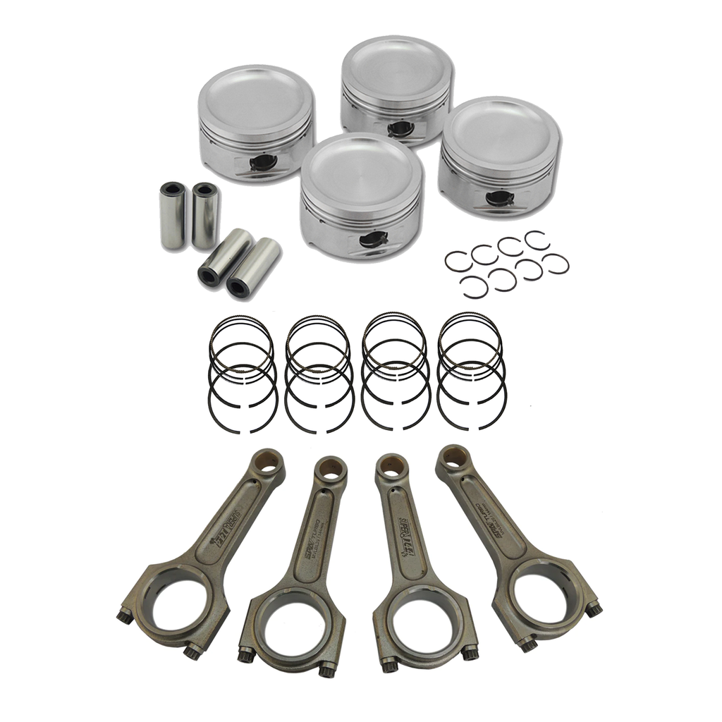 FORGED PISTON AND RINGS SET 81MM VW 1.8L 8V + VW 144MM X 20MM SUPER A CONNECTING ROD SET 3/8" BOLT (1000HP)