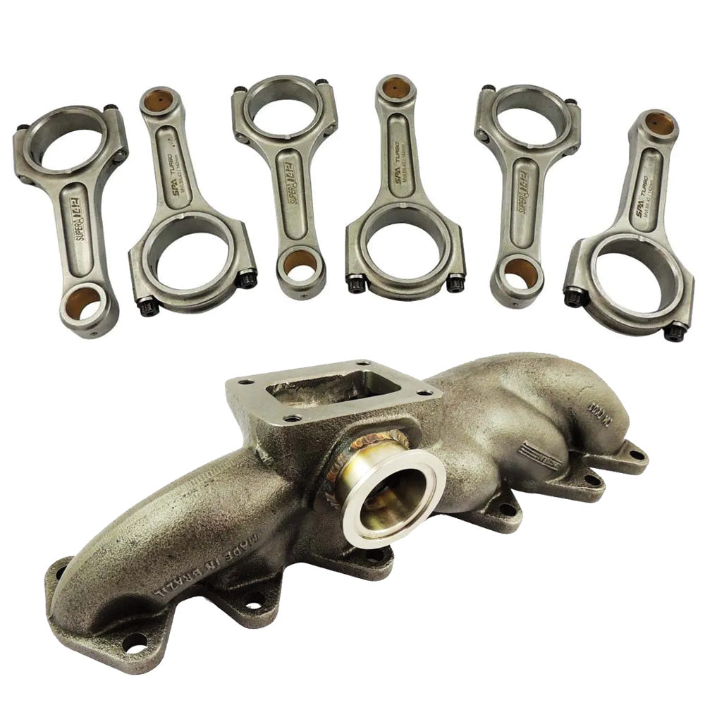 Toyota 2JZ-GTE T4 turbo manifold + 142x22mm forged con rod set with 7/16" bolts - V-band