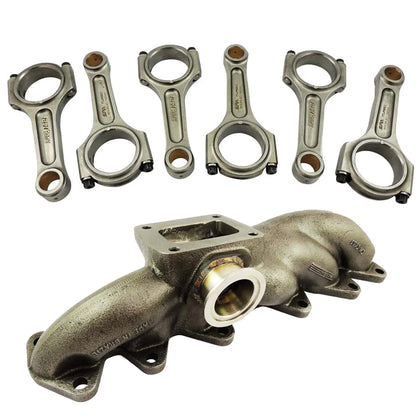 Toyota 2JZ-GTE T4 turbo manifold + 142x22mm forged con rod set with 7/16