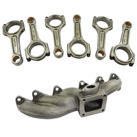 Toyota 2JZ-GTE T4 turbo manifold + 142x22mm forged con rod set with 7/16" bolts - 2-bolt