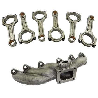 Toyota 2JZ-GTE T4 turbo manifold + 142x22mm forged con rod set with 7/16