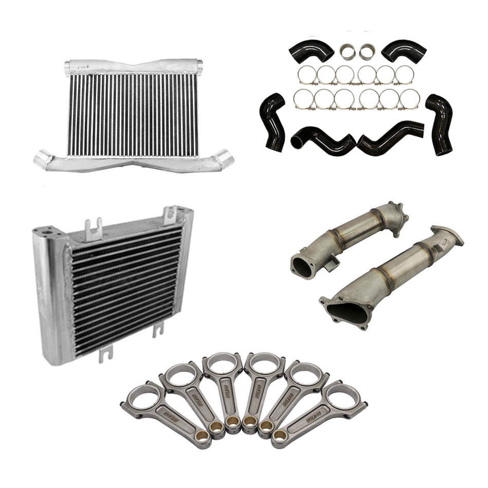 VR38DETT For GTR R35 6.496" 165mm x 23mm Super A forged con rod set with 7/16" bolts + Intercooler upgrade + Downpipe set + Billet Aluminum Oil Cooler