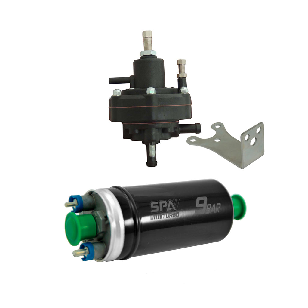 High Performance Automotive 9 BAR Plus 240LPH high pressure E85 E100 safe fuel pump + 10-100 PSI Adjustable FMU + Bracket