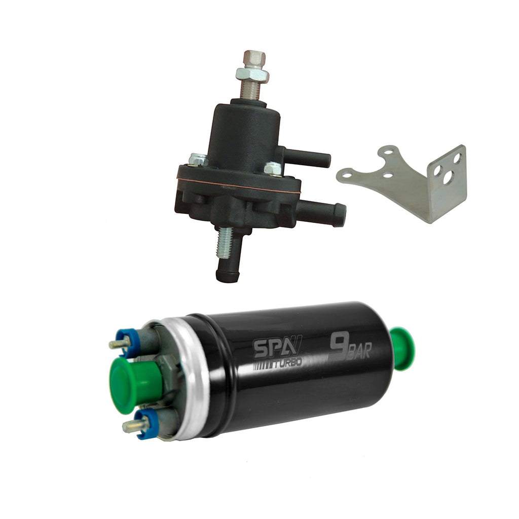 High Performance Automotive 9 BAR Plus 240LPH high pressure E85 E100 safe fuel pump + 10-100 PSI Fuel pressure regulator + Bracket