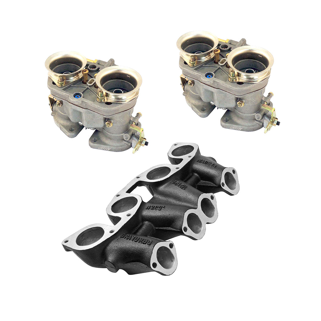 VW MKI MKII GTI 1.8L 2.0L 8v SOHC dual downdraft intake manifold - Black + 2x 40mm IDF super bowl downdraft Carburetor