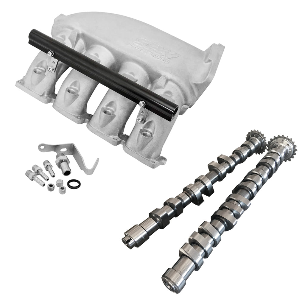 CAST ALUMINUM INTAKE MANIFOLD FOR TRANVERSE VW/AUDI 1.8T WITH 4 INJECTORS FUEL RAIL KIT (RIGHT SIDE WITHOUT THROTTLE BOLT HOLES) + 252 / 260 HIGH PERFORMANCE CAMSHAFT SET FOR VW/AUDI 1.8L 20V