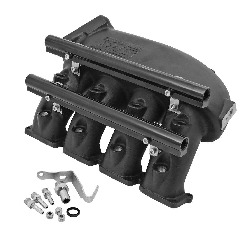Cast Aluminum Intake Manifold for transverse VW/AUDI 1.8T with 8 injectors Fuel Rail Kit (left side OEM throttle) - Black