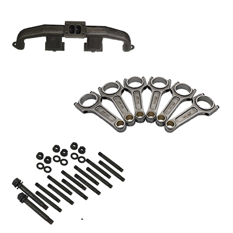 Chevy II 194 / 230 / 250 inline 6 T4 turbo manifold + 6" x .927 / 152.4mm x 23.56mm SUPER A CONNECTING ROD SET HEAD STUD SET FREE: HEAD STUD SET