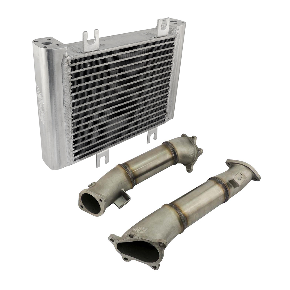 For R35 downpipe set + Billet Aluminum Oil Cooler -Replaces 21305JF02B Direct Bolt On